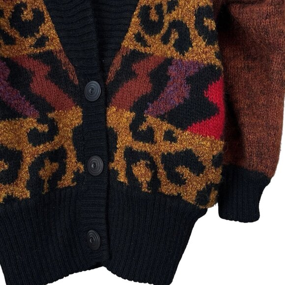 Cervelle Wool Southwest Leopard Striped Buttoned Oversized Cardigan Tan Size S - Picture 4 of 8